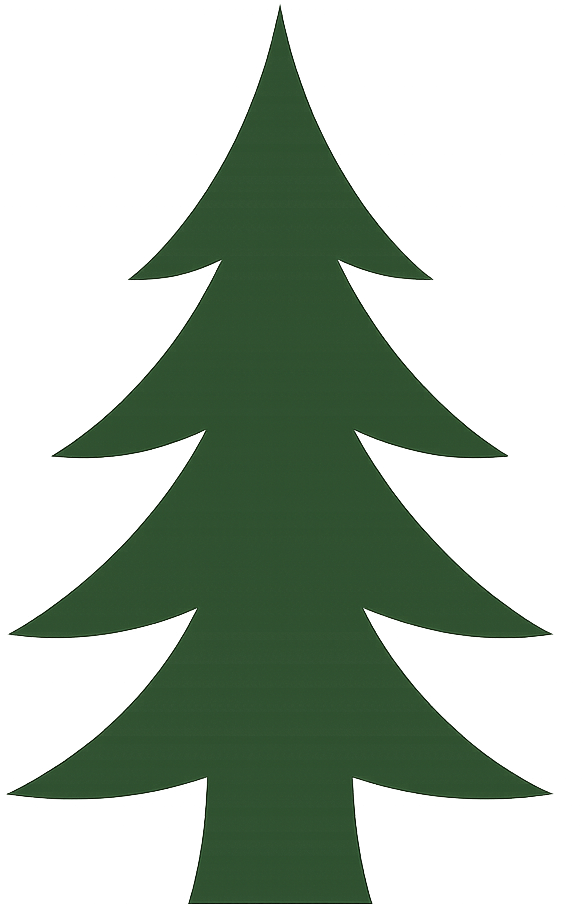 A stylized green Christmas tree with layered branches.