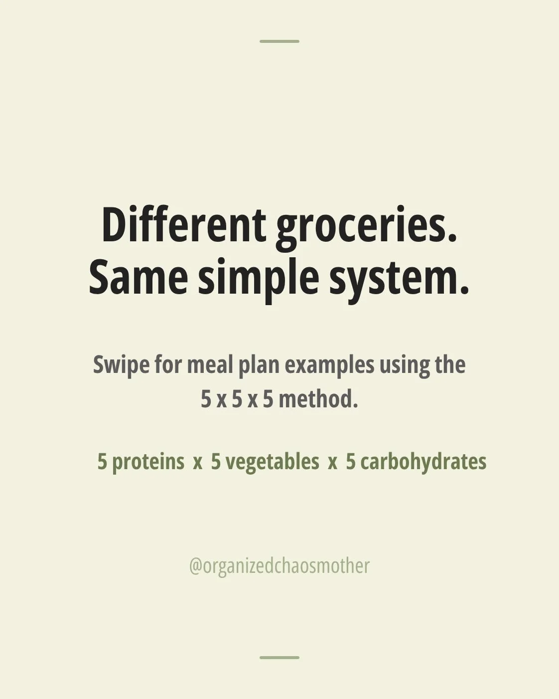 The goal isn&rsquo;t to eat the same meals every week.
 It&rsquo;s to make meal planning easier every week.

#organizedchoasmother #mealplan #mealplansystem
