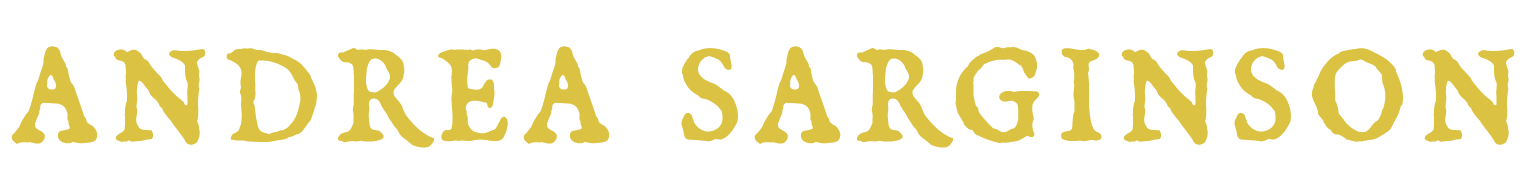 Text reading 'ANDREA SARGINSON' in a yellow, stylized font on a black background.