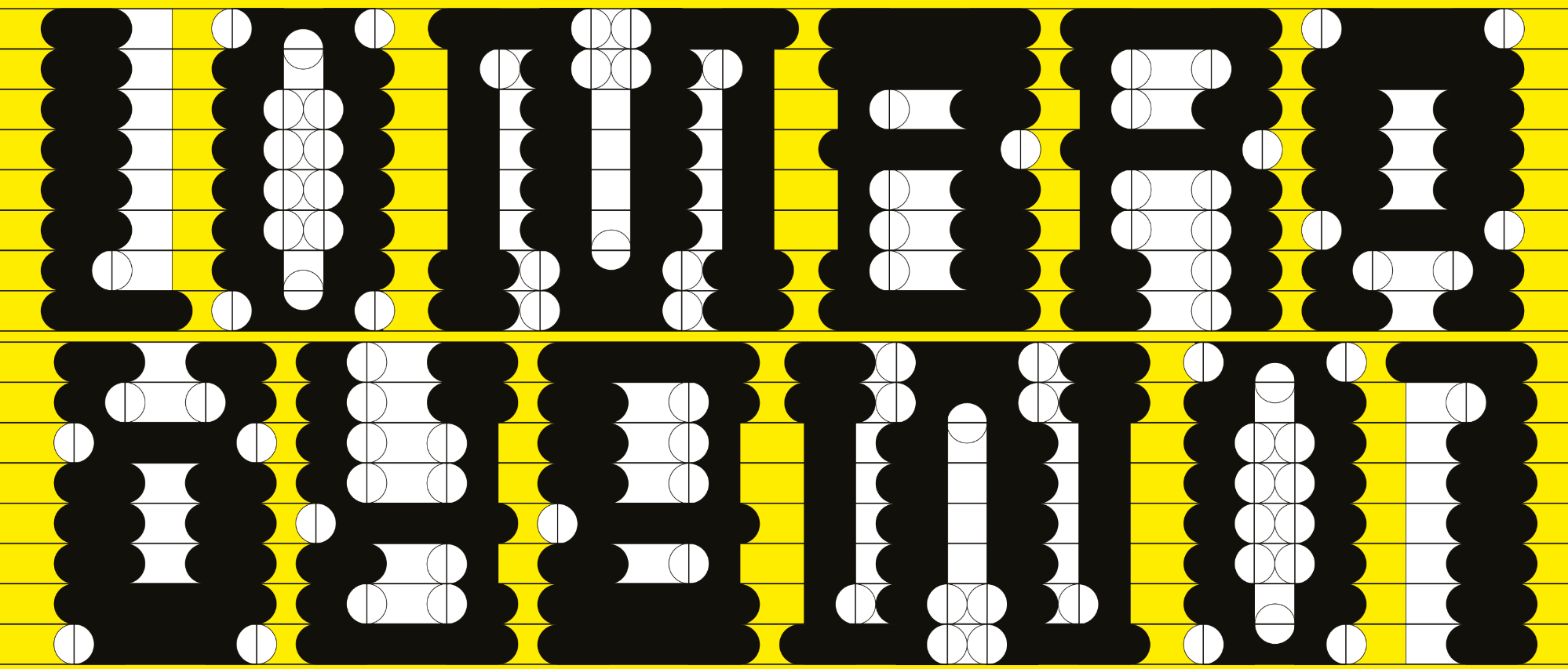 Black and white text on a yellow background with a pattern of circles and lines forming the phrase 'HOLD MY BEER'.