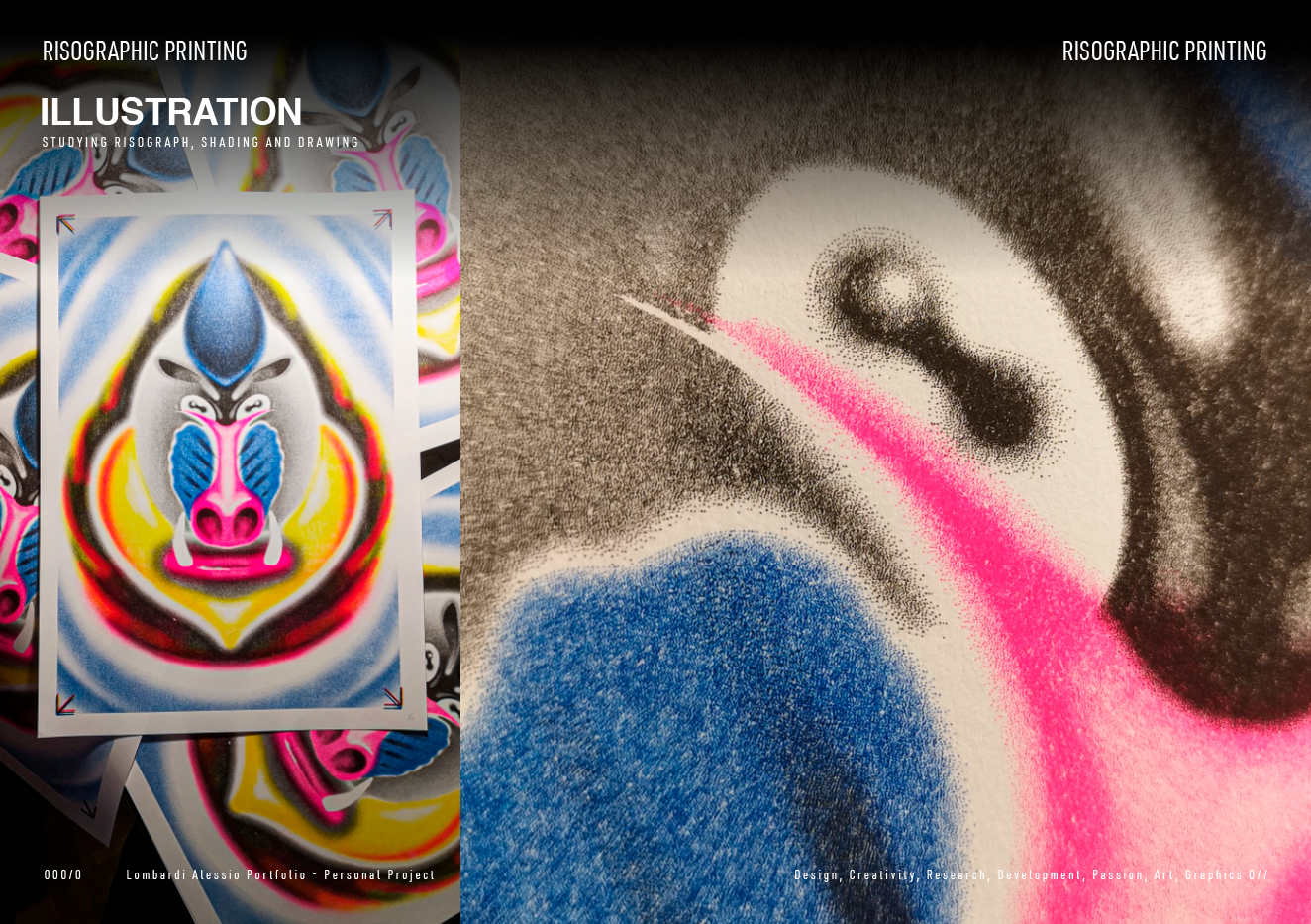 Cover of a book or magazine about risographic printing techniques, featuring colorful abstract art and a close-up of textured spray-painted artwork.