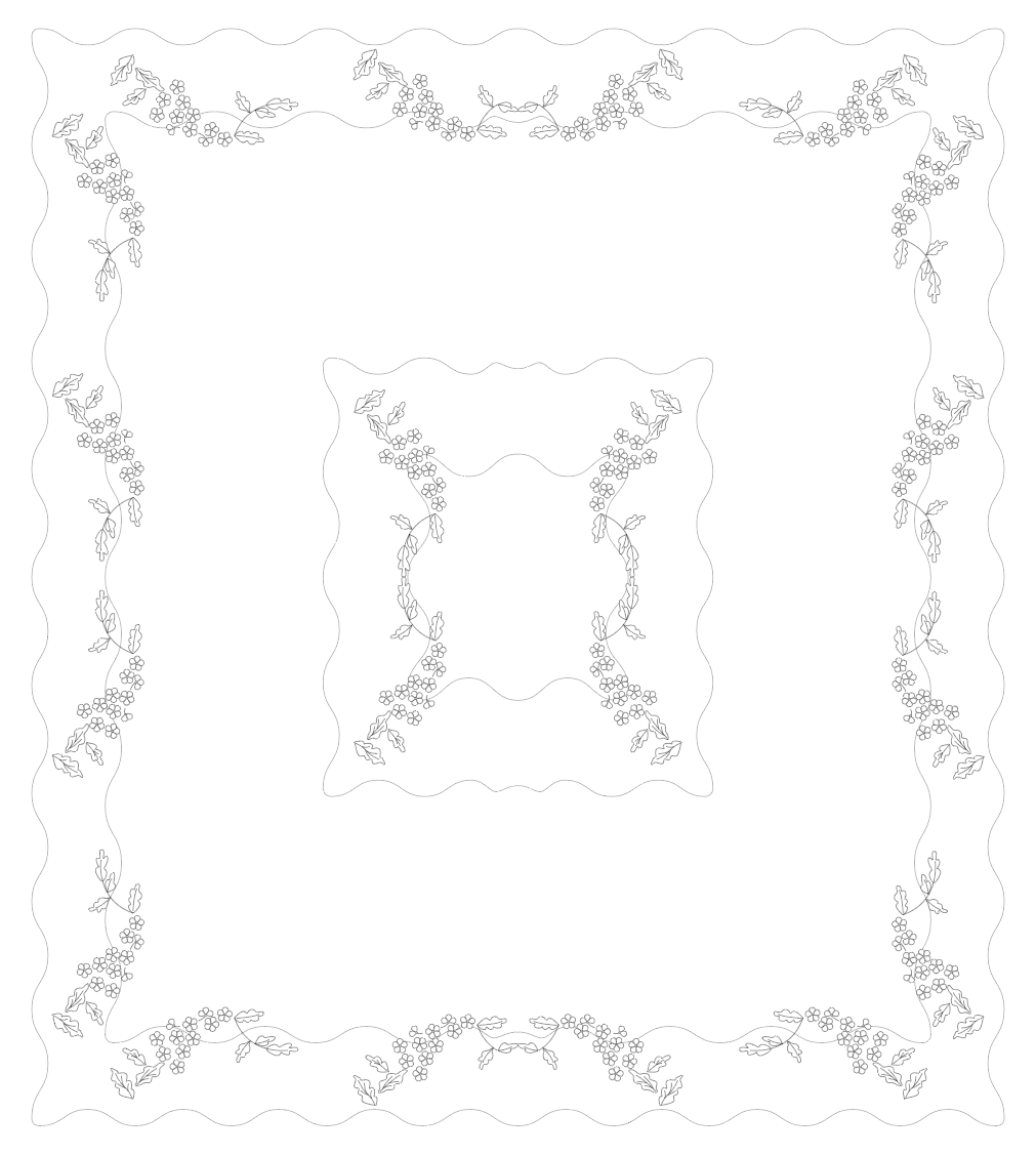 An intricate, decorative border with floral and leaf patterns, featuring small clusters of berries and symmetrical curls around the edges and inside frame.
