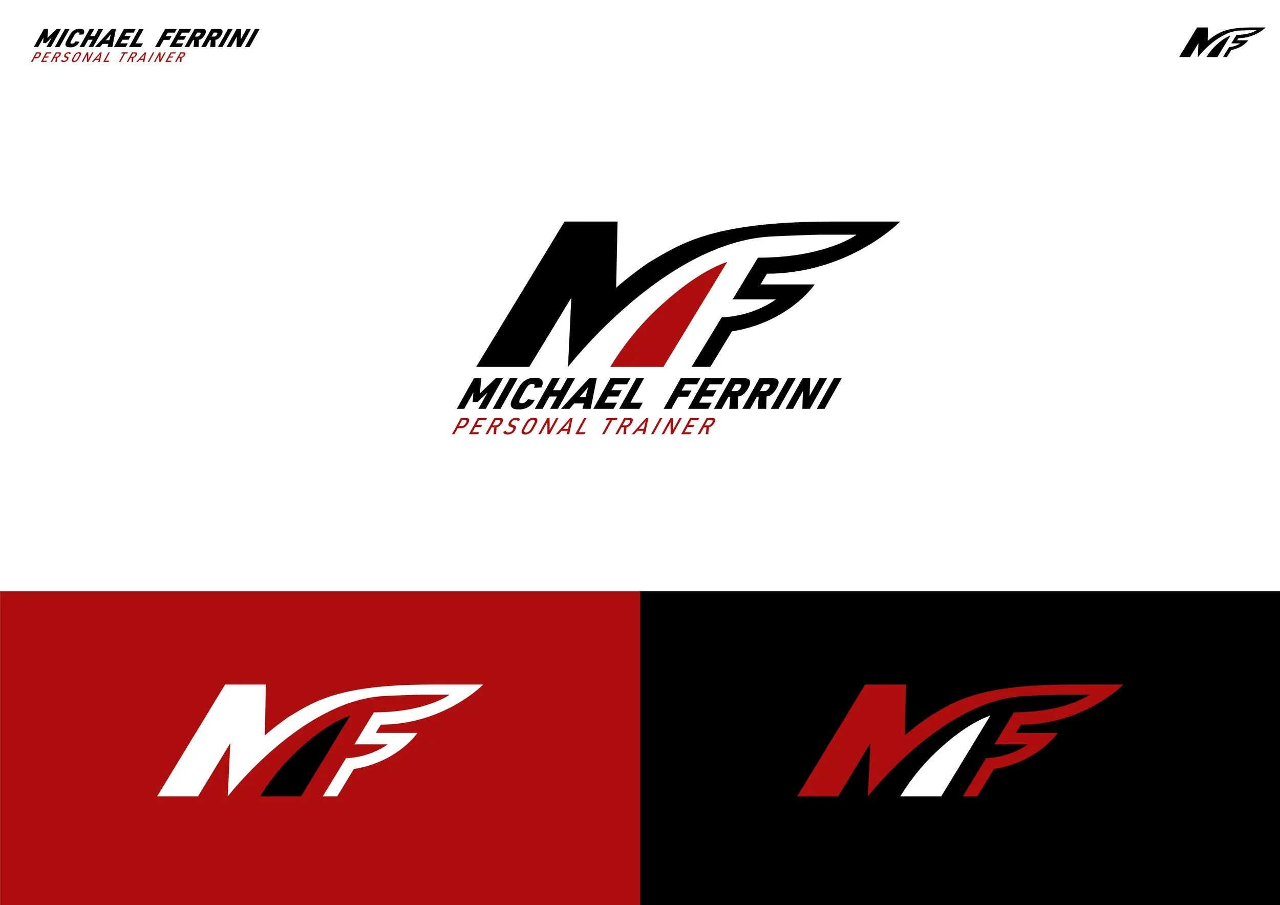 Logo of Michael Ferrini Personal Trainer, featuring a stylized 'MF' with a wing design, in black and red colors.