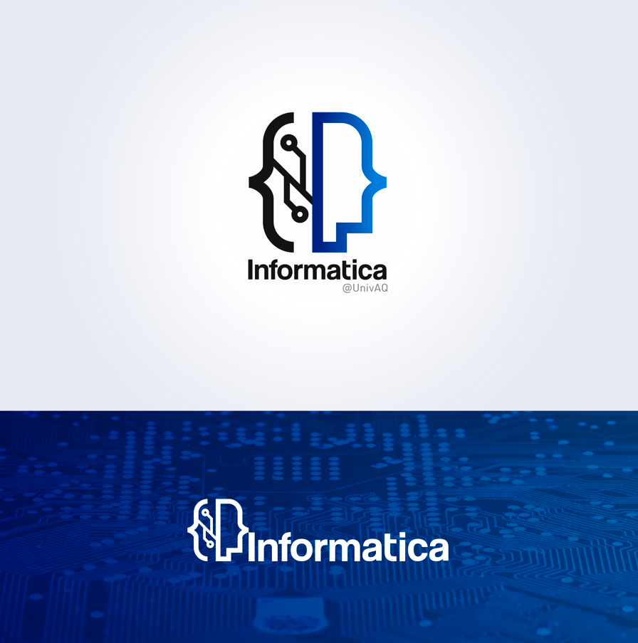 Logo of a stylized head with circuit design elements, the text 'Informatica' beneath it, with a light background and a digital circuit theme in the lower part.