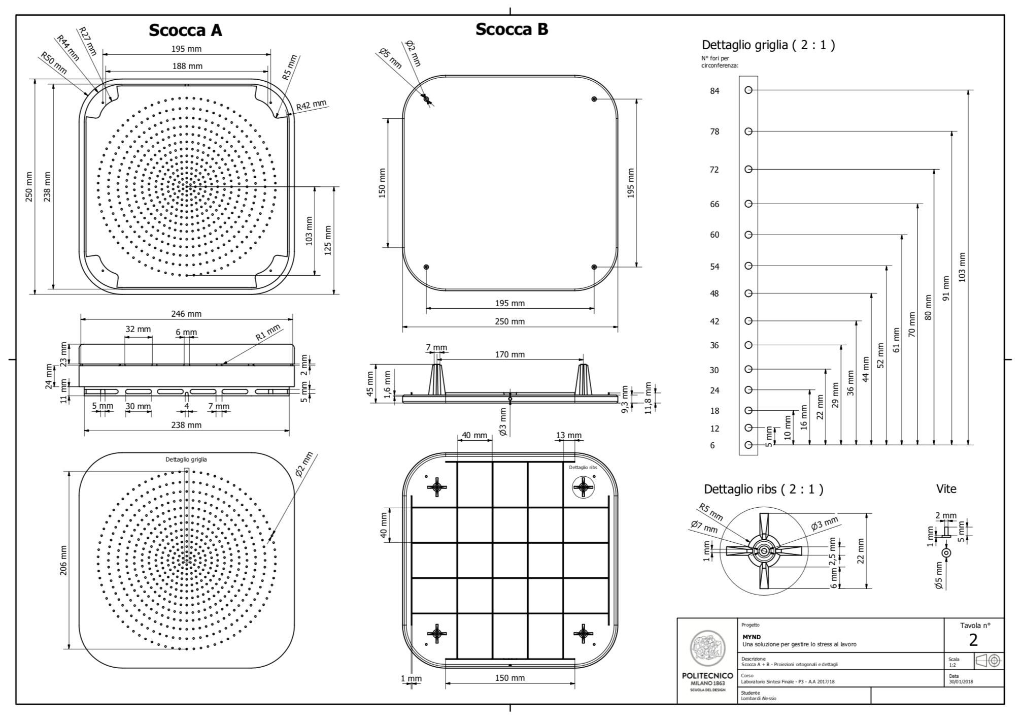 Technical engineering drawing of a square-shaped object with detailed measurements and annotations, including views labeled Socca A and Socca B.