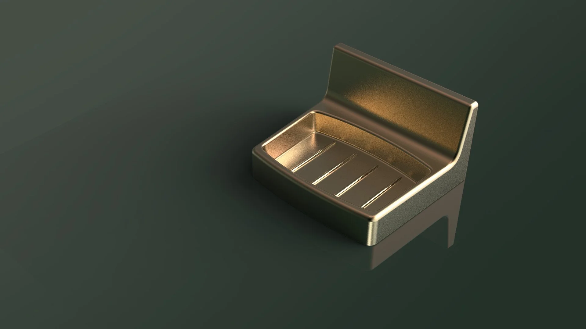 A metallic, rectangular container with a hinged lid, interior ridges, and a reflective surface, placed on a dark surface.