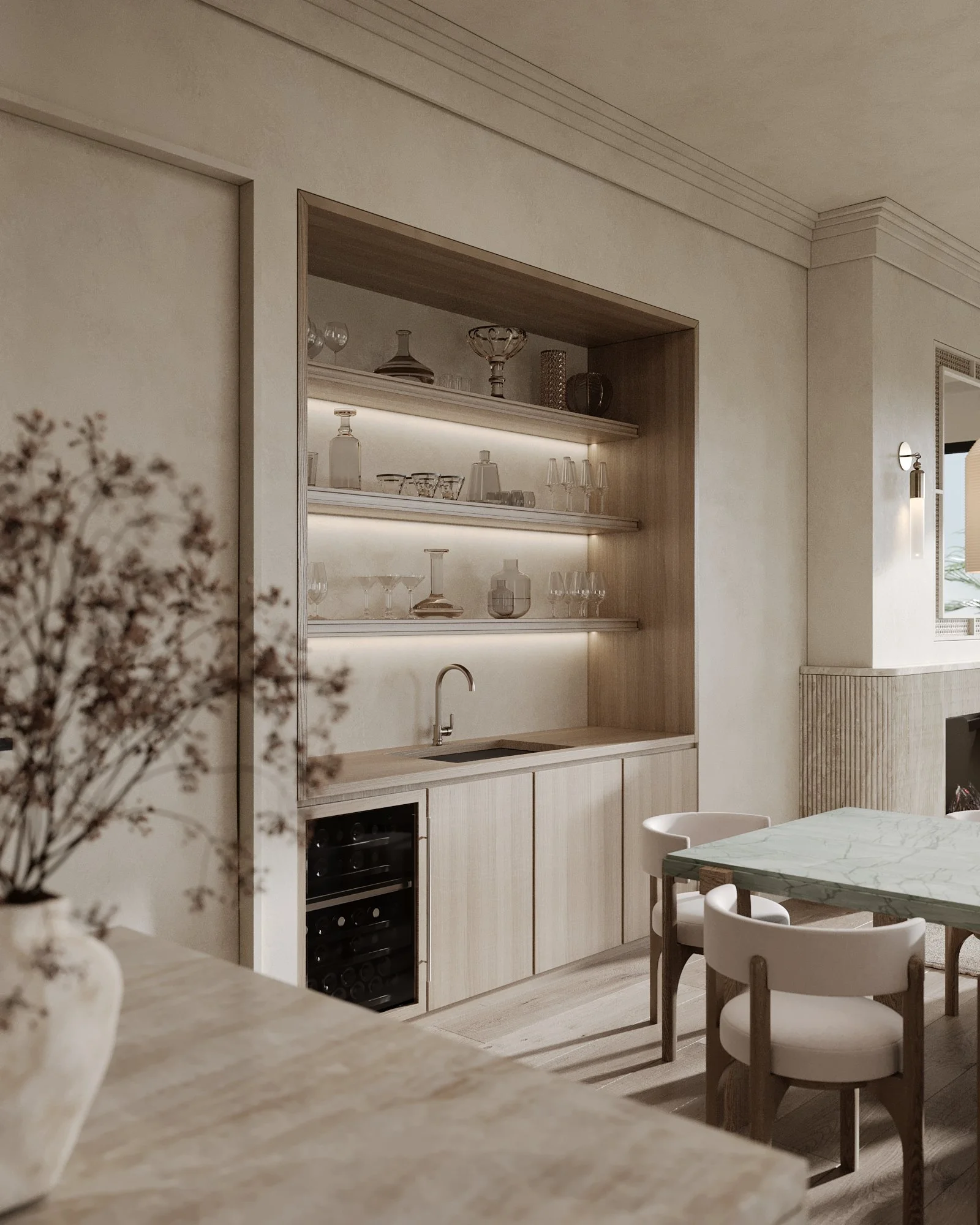 The Avenue Naples FL LED lit wet bar rendering