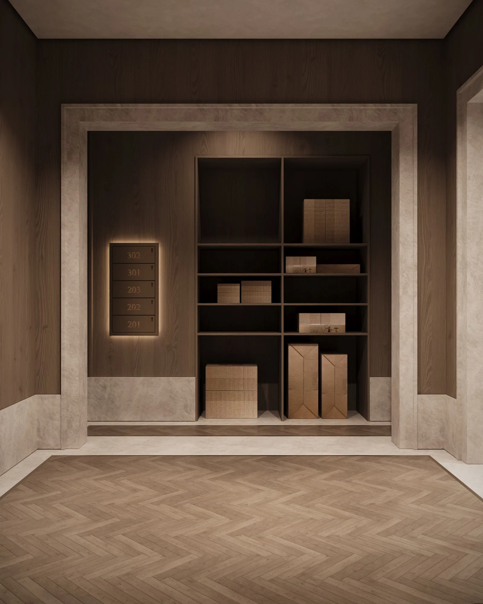 The Avenue Naples FL package room rendering