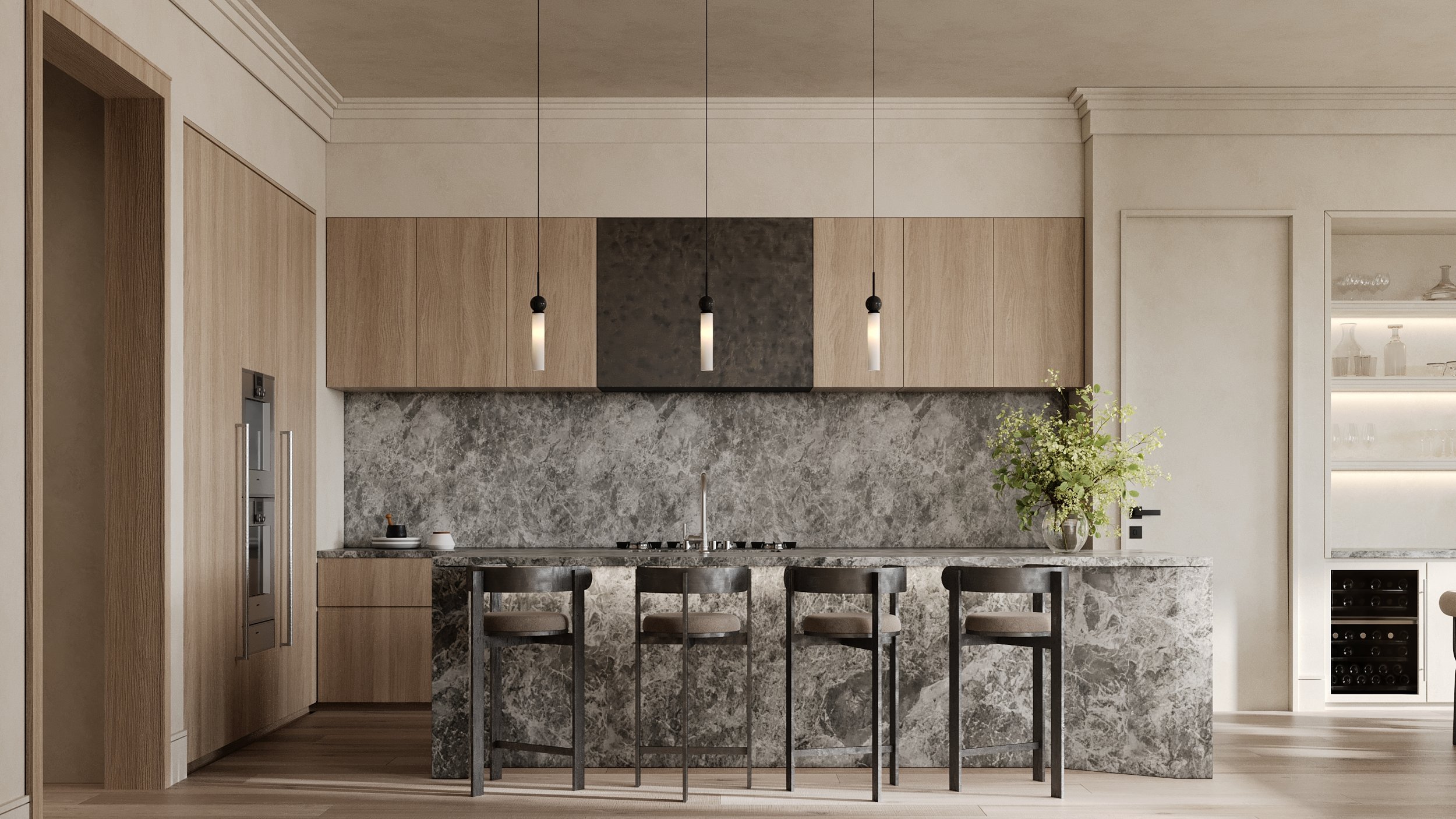 The Avenue Naples FL gray kitchen cabinetry rendering