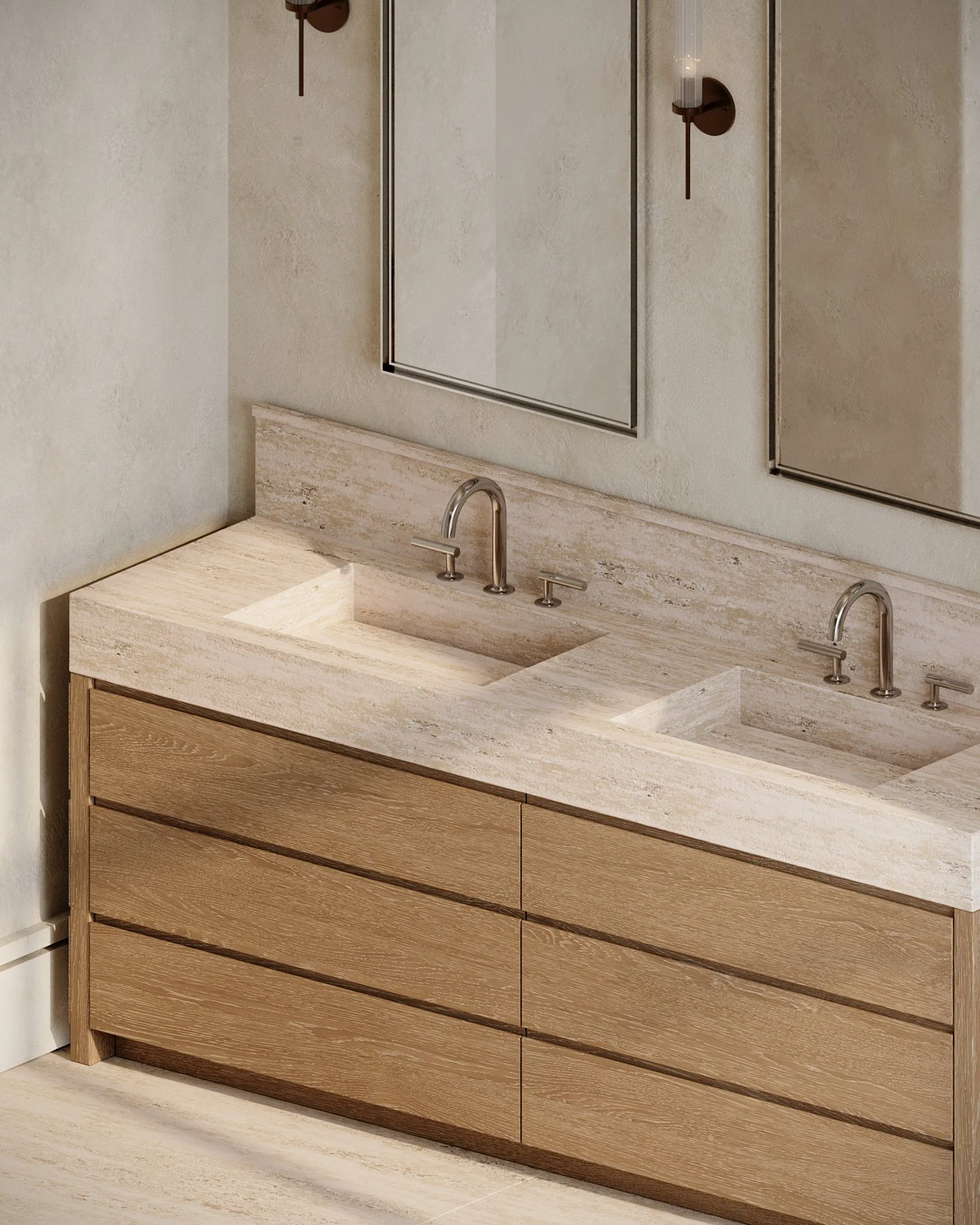 The Avenue Naples FL primary bathroom dual vanity rendering