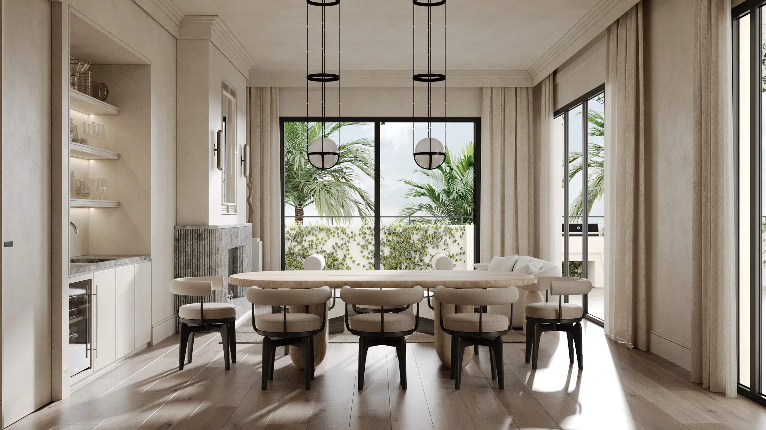 The Avenue Naples FL living room white furniture rendering