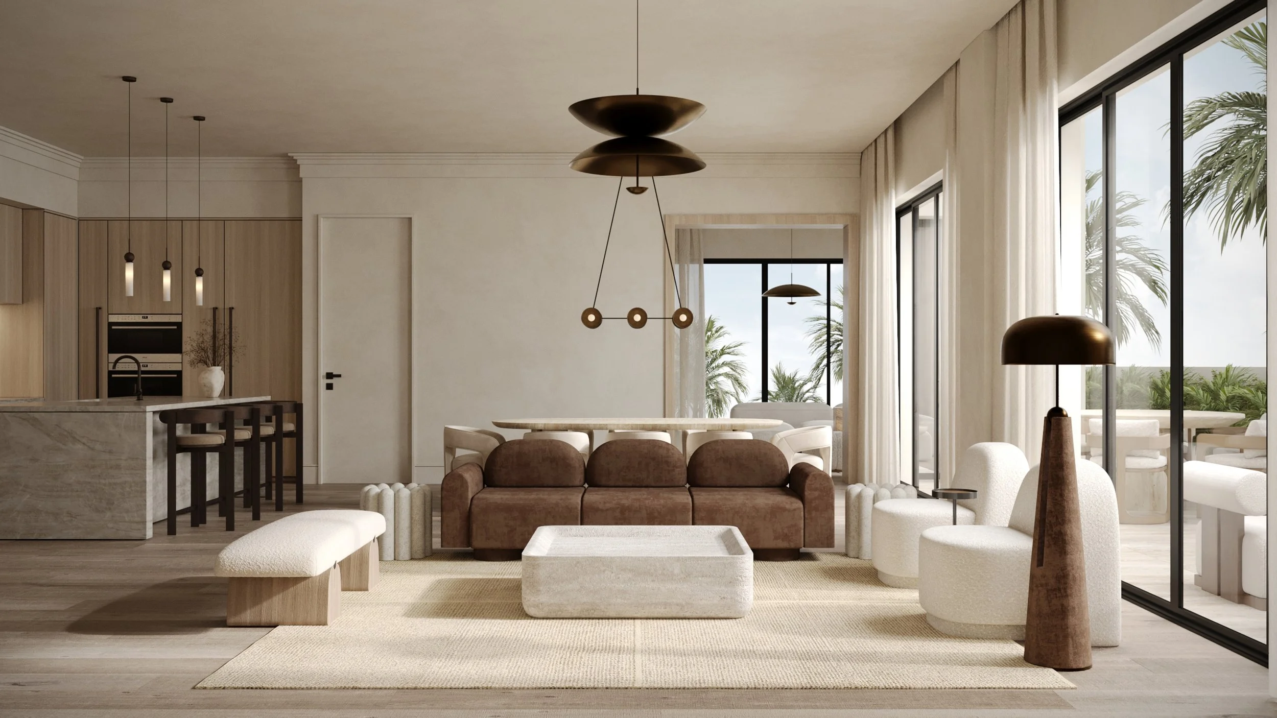 The Avenue Naples FL open living dining kitchen rendering