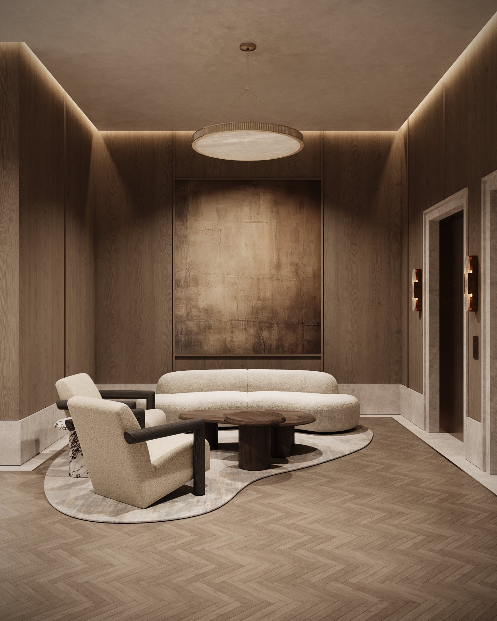 The Avenue Naples FL elevator waiting area rendering