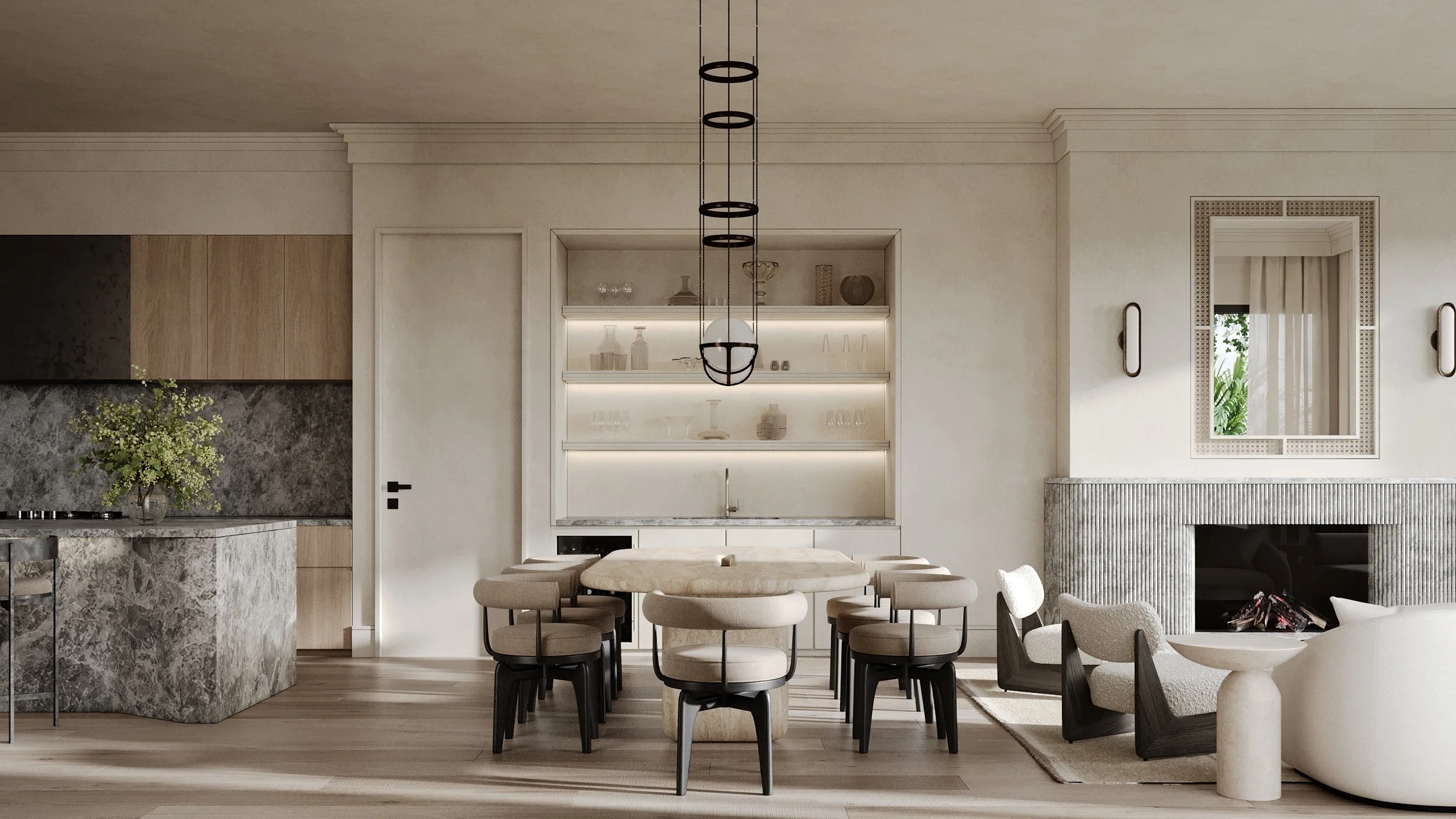 The Avenue Naples FL wide angle living room rendering