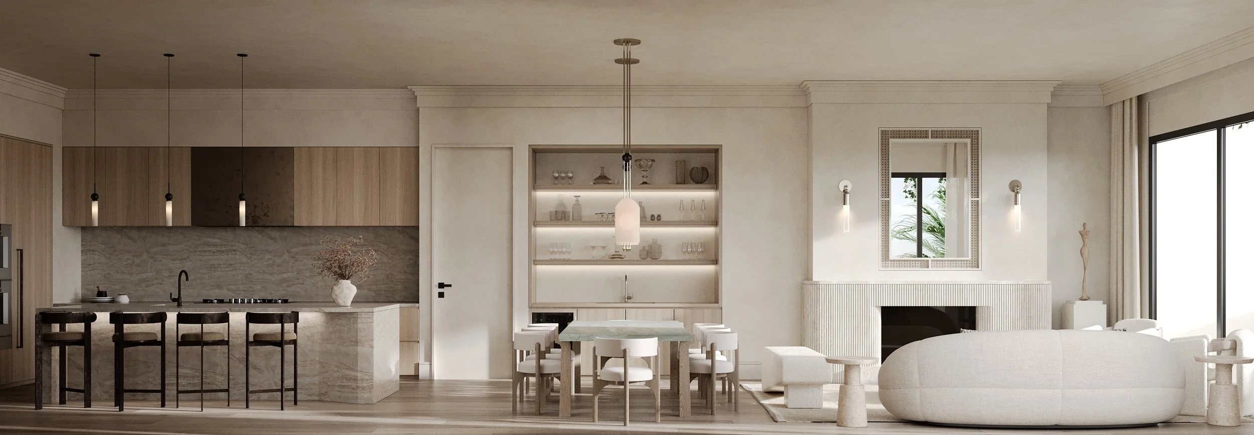 The Avenue Naples FL wide angle living room rendering