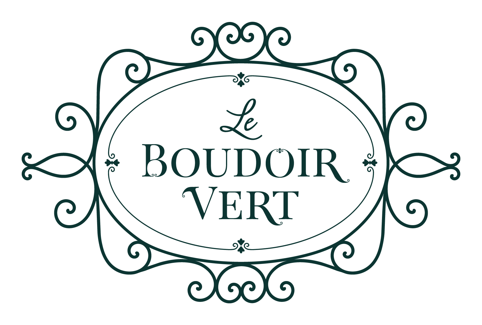 Logo du Le Boudoir Vert, avec un design artistique et des motifs baroques.