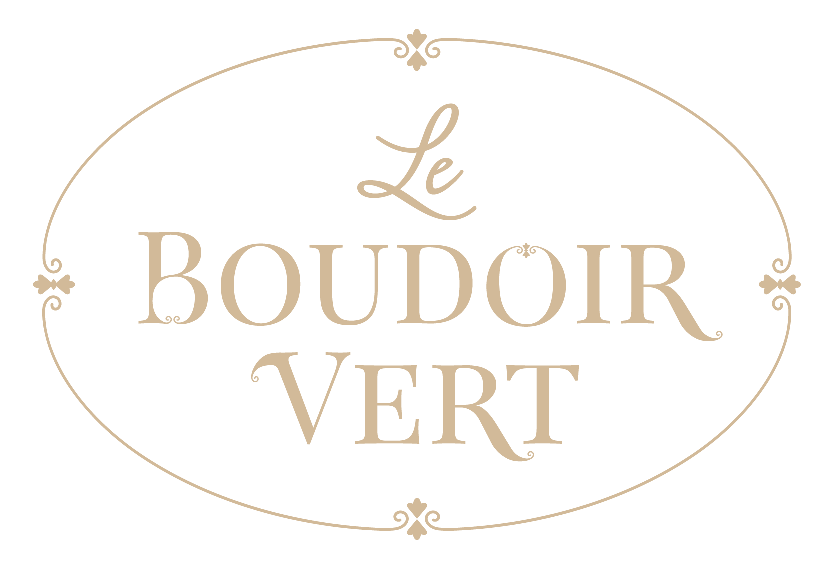 Logo avec le texte 'Le Boudoir Vert' encadré d'une ligne ovale ornementale