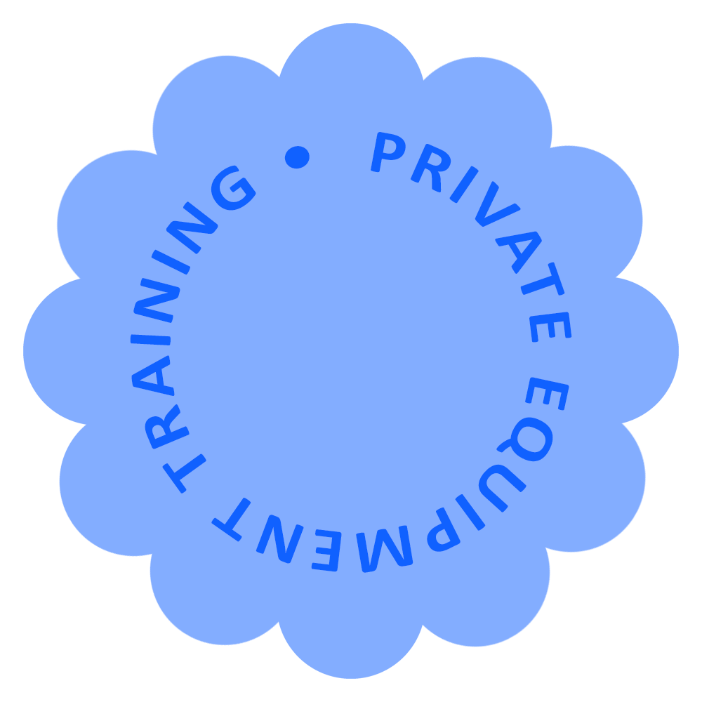 A blue circular badge with scalloped edges and the words 'PRIVACY & OUTMEMENT TRAINING' written in a circle around the center.