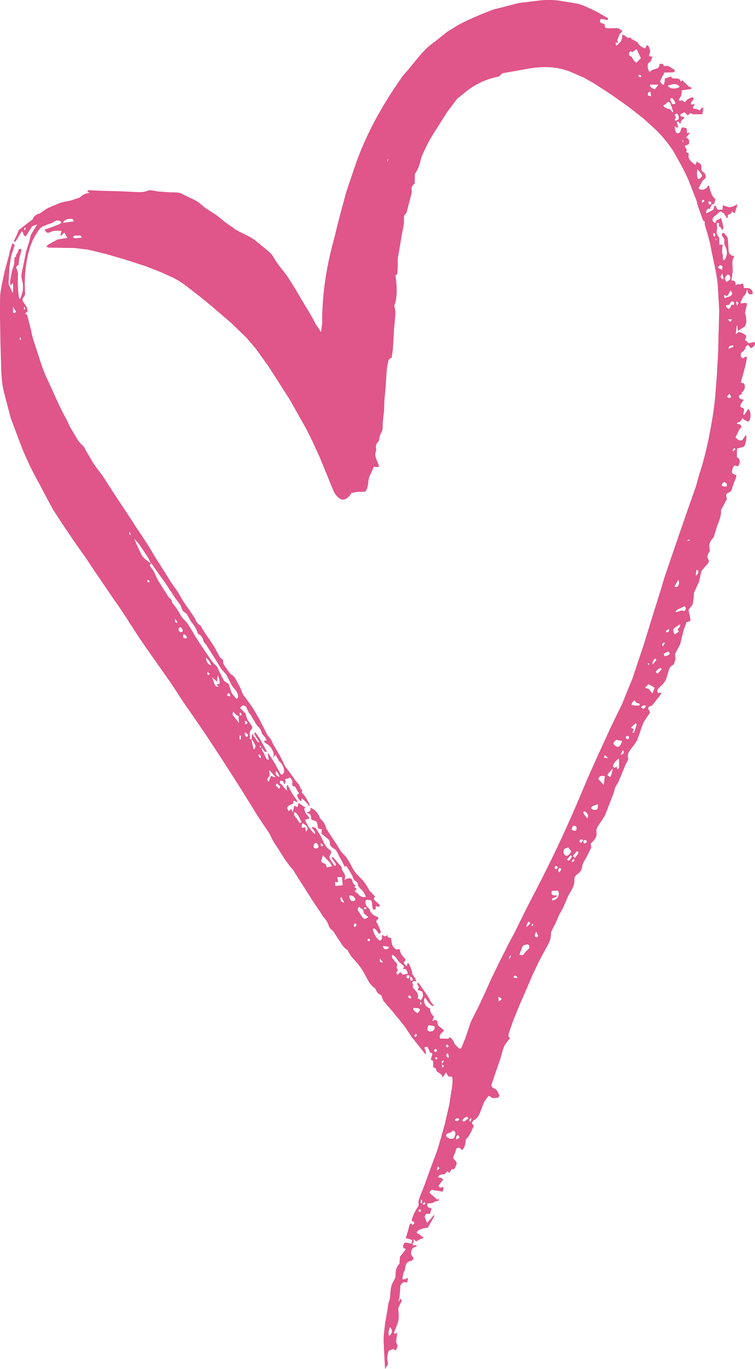 A pink, hand-drawn outline of a heart on a black background.