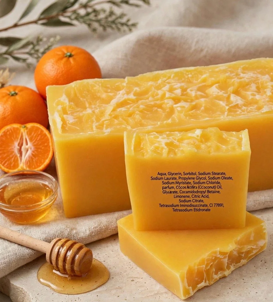 Mandarin & Honey sliced soap loaf with oranges