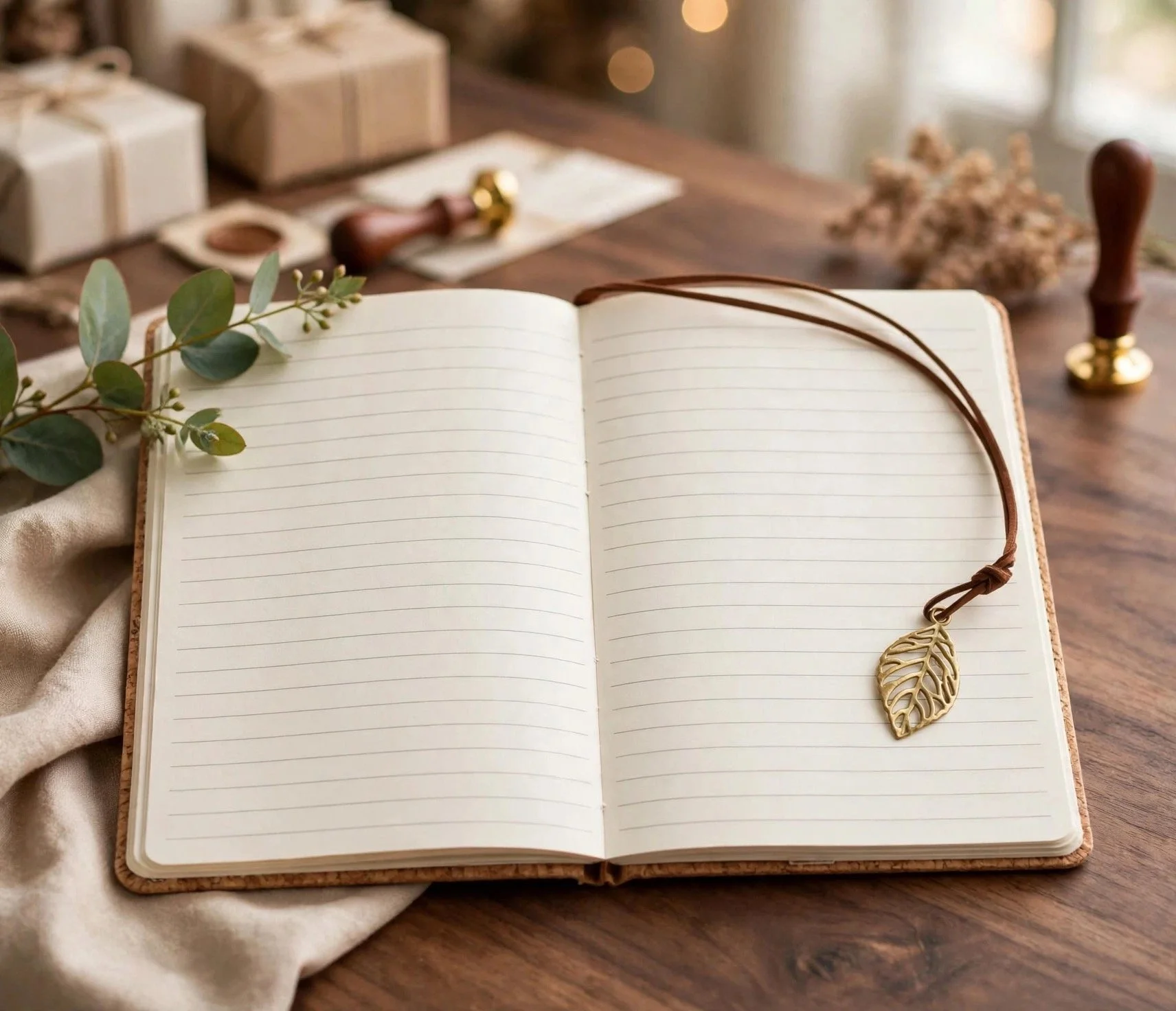 Open A5 intention notebook with lined pages
