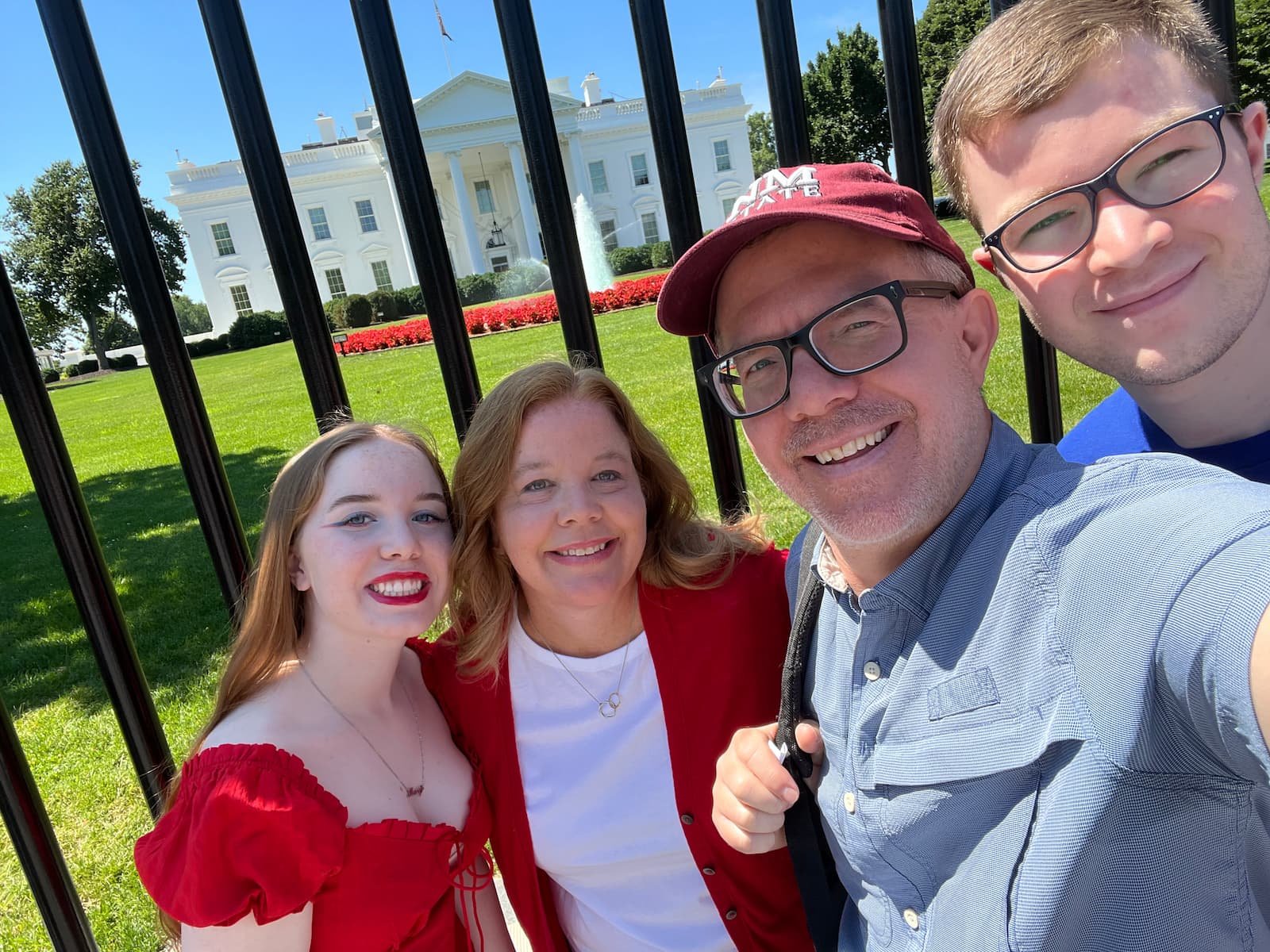 The Sullivan family taking a selfie outside the White House.