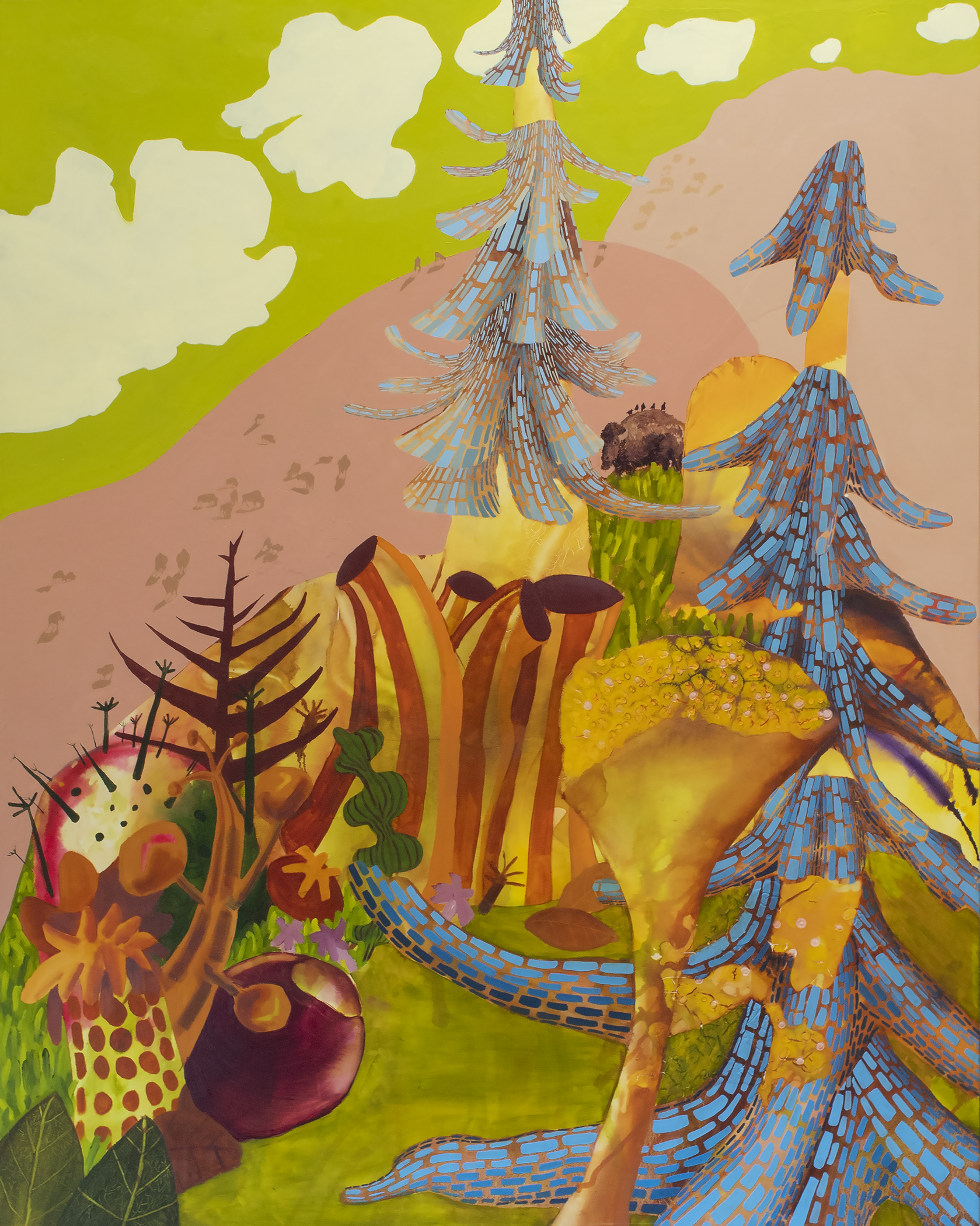 They Can't Ever Stop Rumbling (Orographic Rift Over Yonder), 48x60 inches, oil and acrylic on canvas, 2023