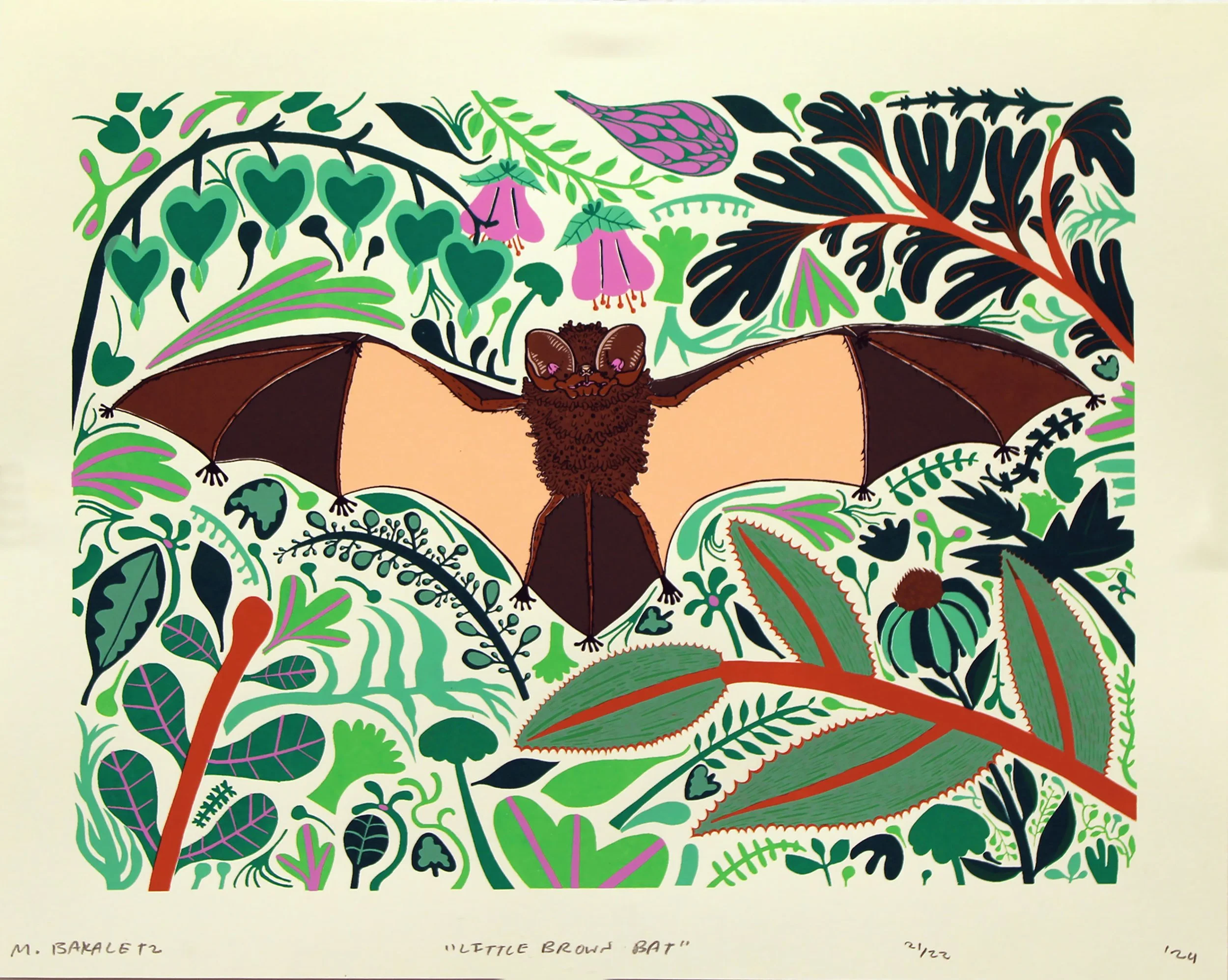Little Brown Bat, ed. 22, 11x14 inches, 11 layer screenprint, 2024