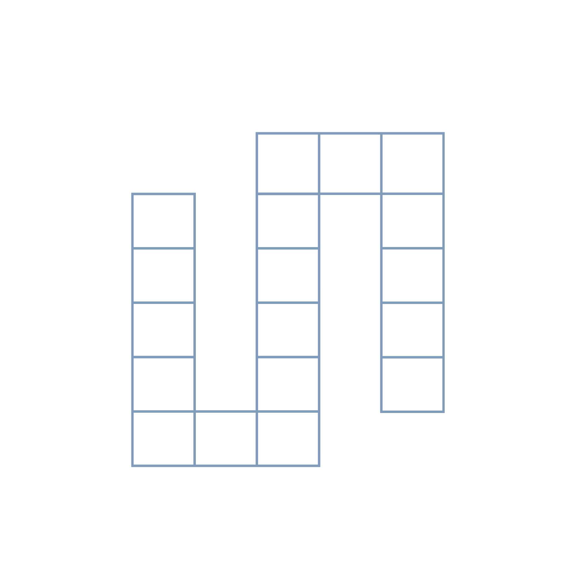 A bar graph showing white, light blue, and dark blue bars with varying heights, representing data values, on a black background.