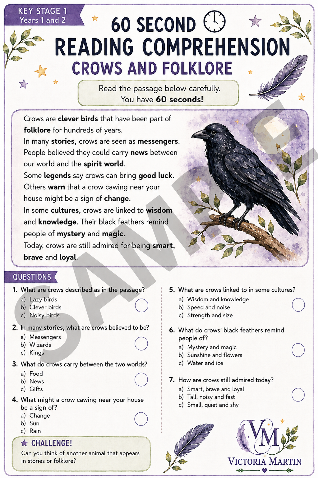 Crows Key Stage 1 Reading Comprehension