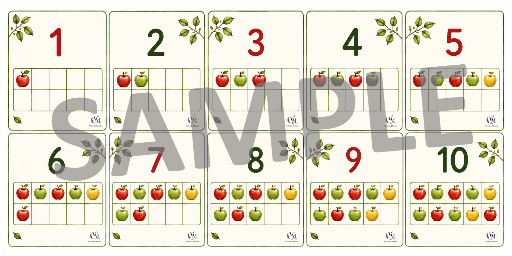 Apple themed number cards 1 to 10 sample.png