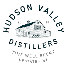 Logo for Hudson Valley Distillers featuring a house with the text 'Hudson Valley Distillers, Time Well Spent, Upstate NY, 2014'.