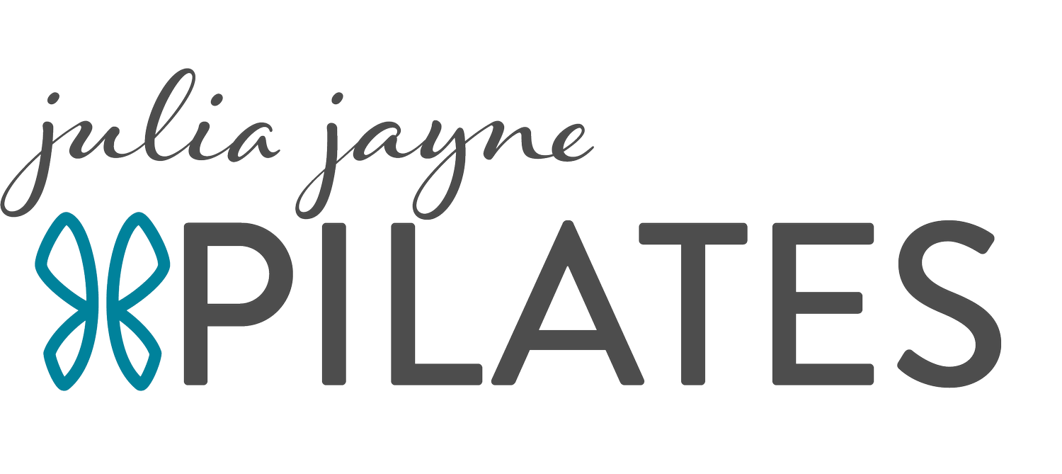 Logo with the text 'Julia Jame PILATES' and a butterfly symbol