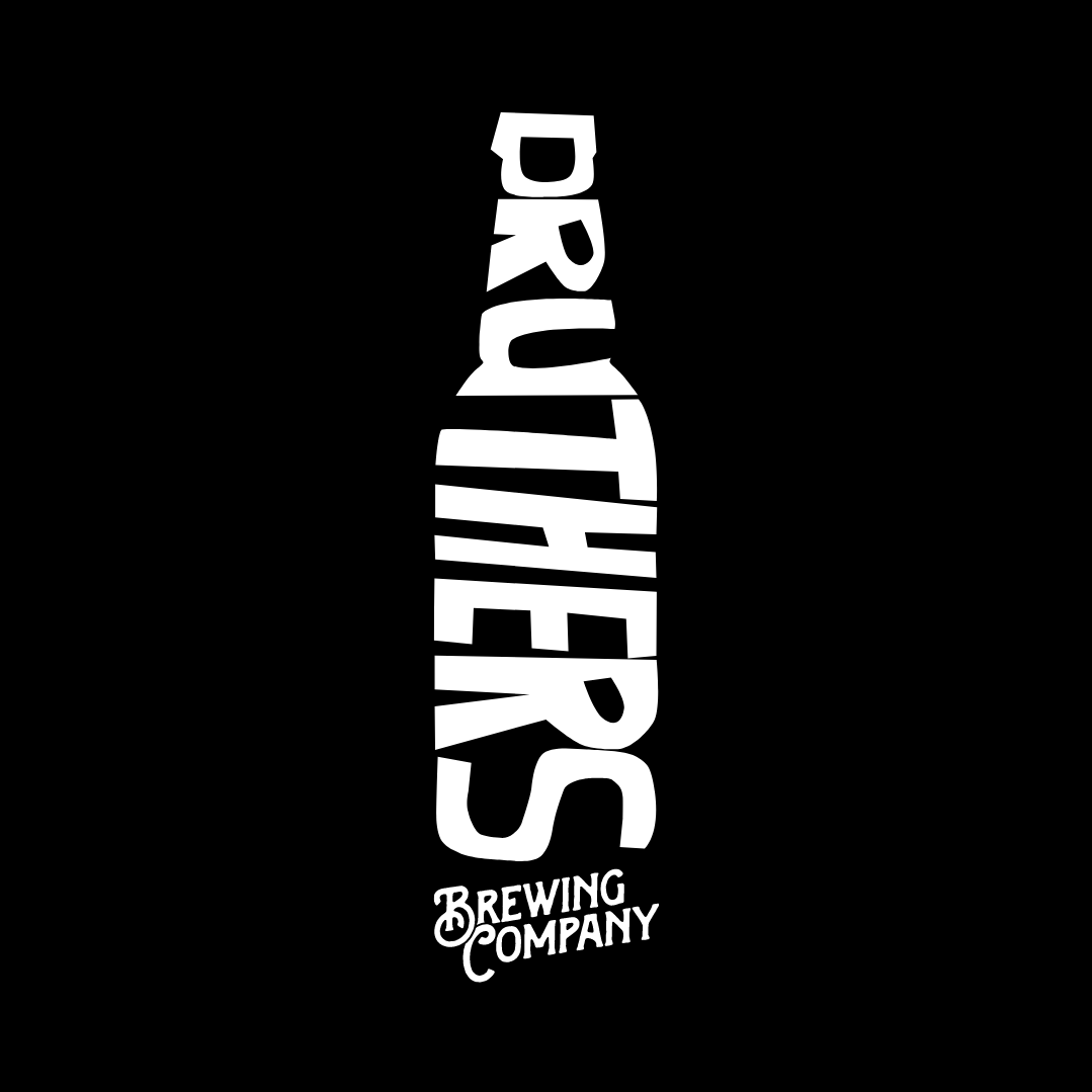 Druthers Brewing Company logo in white, with Druthers written in the shape of a bottle, on a black background