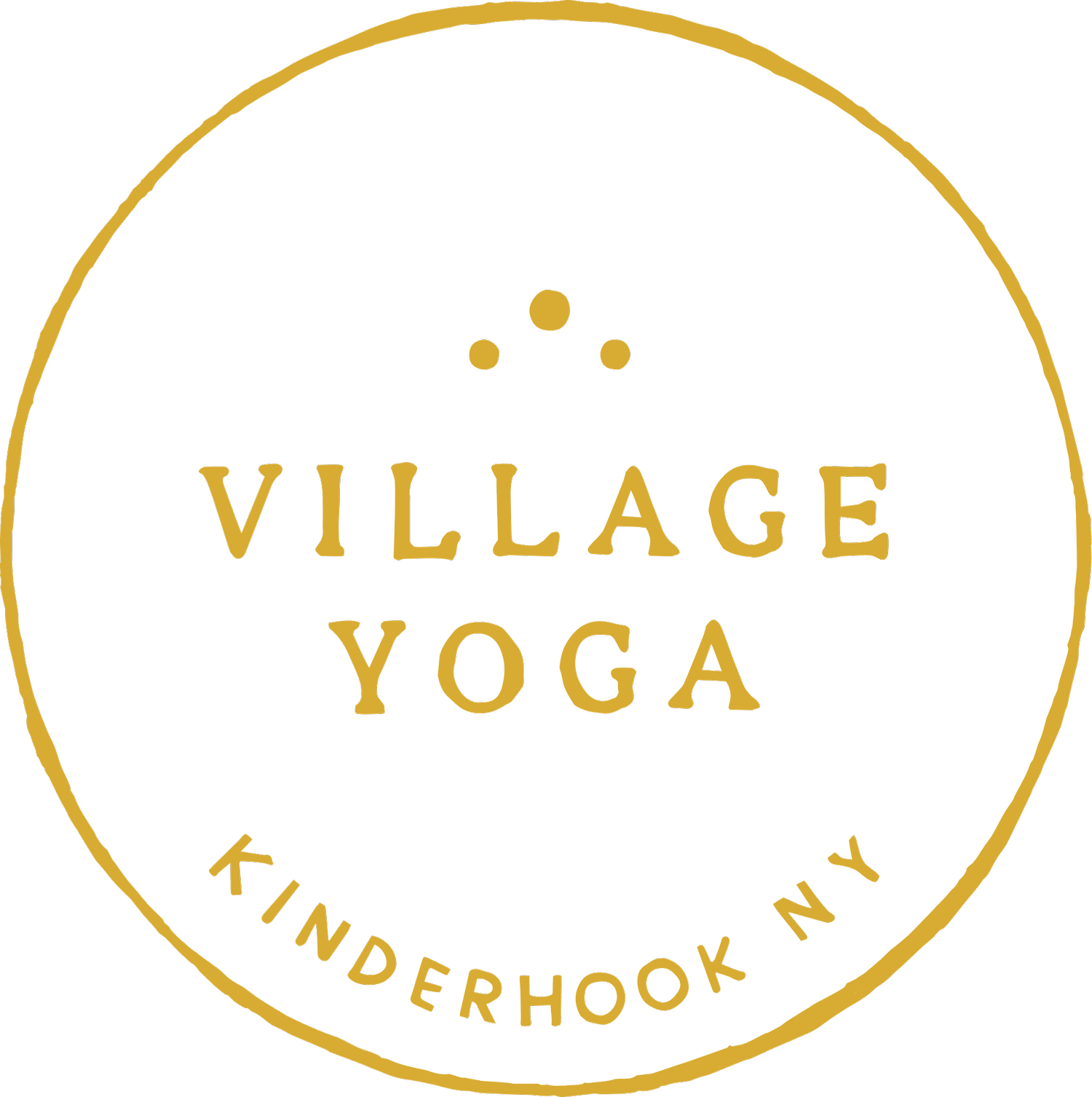 A circular logo with a black background and a gold outline. Inside the circle, the words 'VILLAGE YOGA' are written in gold, with 'VILLAGE' above 'YOGA'. Below the circle, the words 'KINDRED HOK N' are written in a curved manner. At the top of the ci