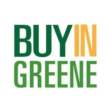 The text 'BUY IN GREENE' with 'BUY' and 'GREENE' in green and 'IN' in yellow.