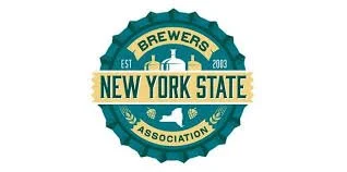 Logo of New York State Brewers Association featuring a beer bottle, hop, and brewing elements