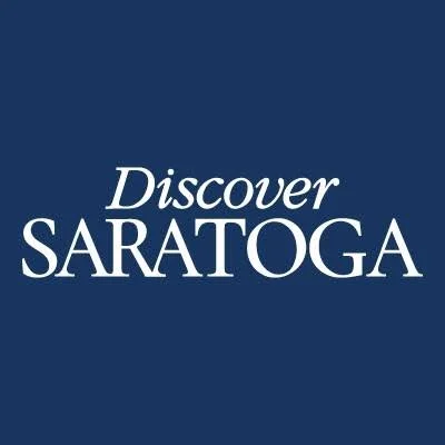 Discover Saratoga logo, written in white on a dark blue background