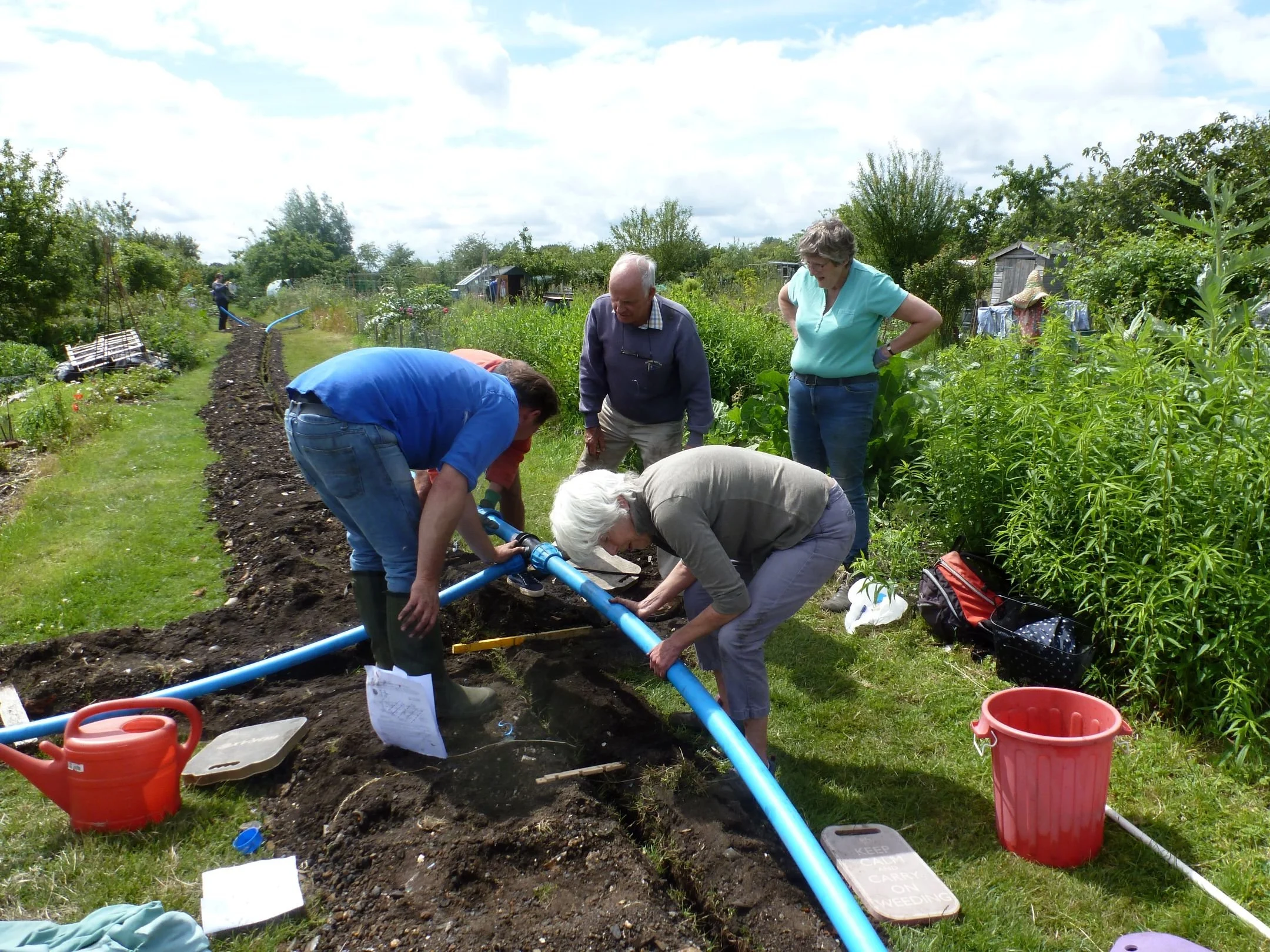 Working party installing the alloment irrigation system