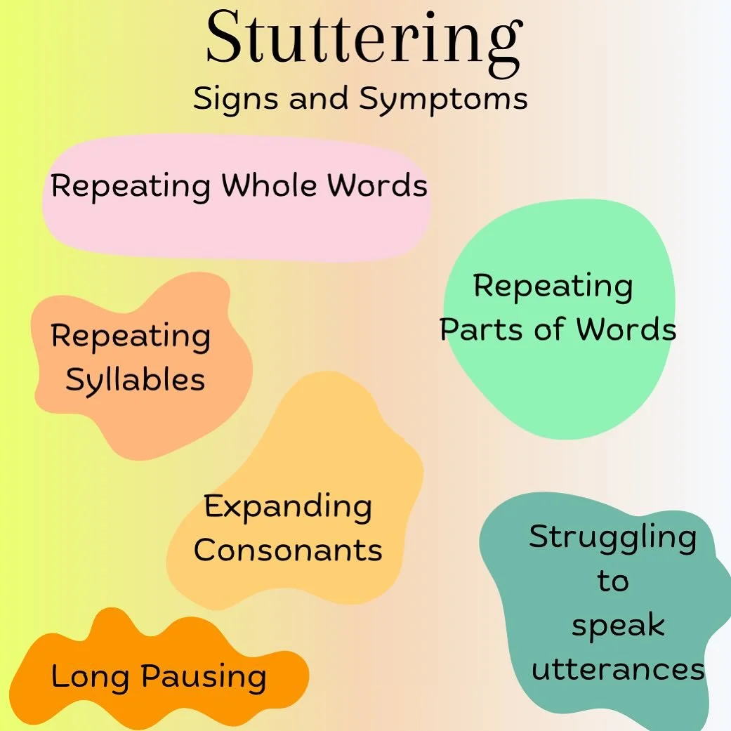 A quick reference about stuttering. The signs and symptoms of stuttering can vary for each individual. Is can be typical for children to stutter occasionally especially under the age of 3. It is important to speak to your pediatrician or speech langu