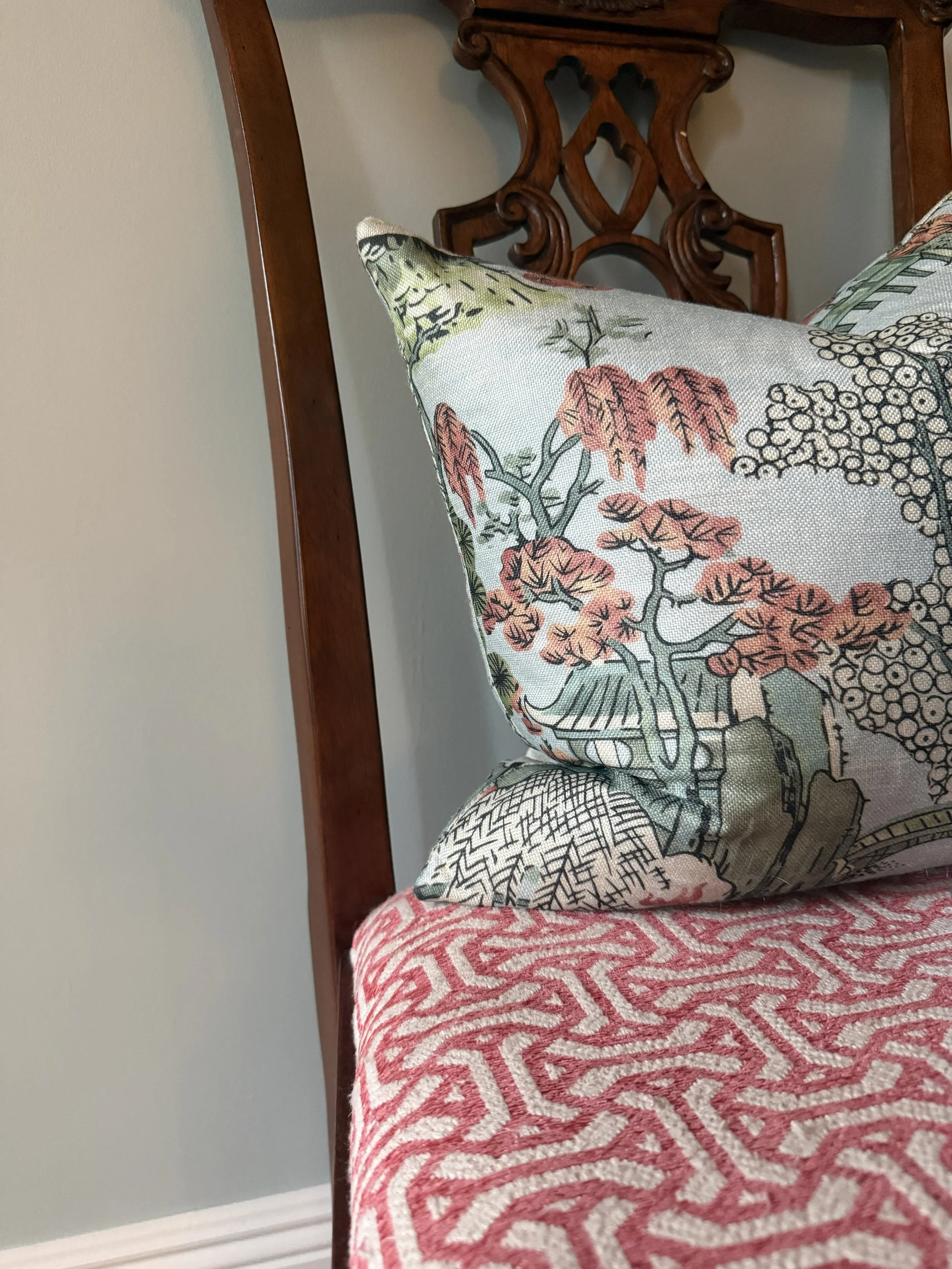 Coral Chinoiserie Pillow