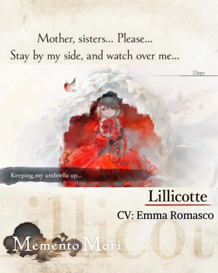 Big thank you to @mina__memo and Bank of Innovation for trusting me in my first JRPG as Lillicotte in Memento Mori ☂️ ❤️ (I also played Lilli&rsquo;s Mother and three sisters so RIP to those divas 😭🙏🏼). This lil witch has a lot to prove, and with 