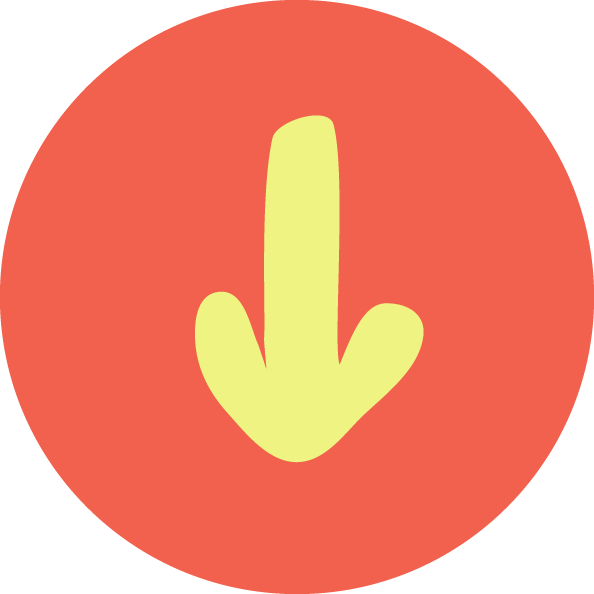 Red circular background with yellow downward-pointing arrow in the center.