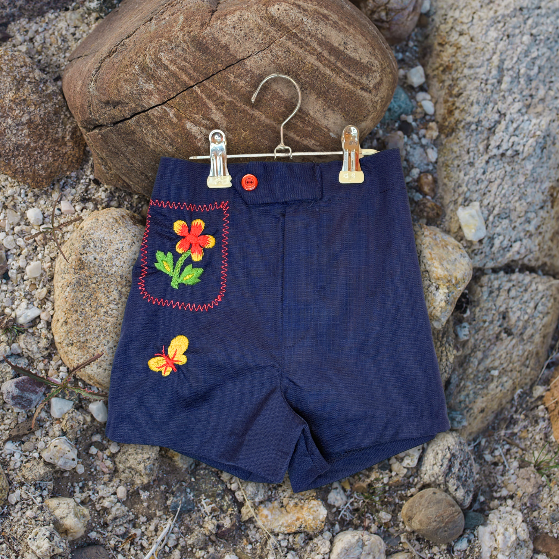 Blue embroidered flower/butterfly shorts