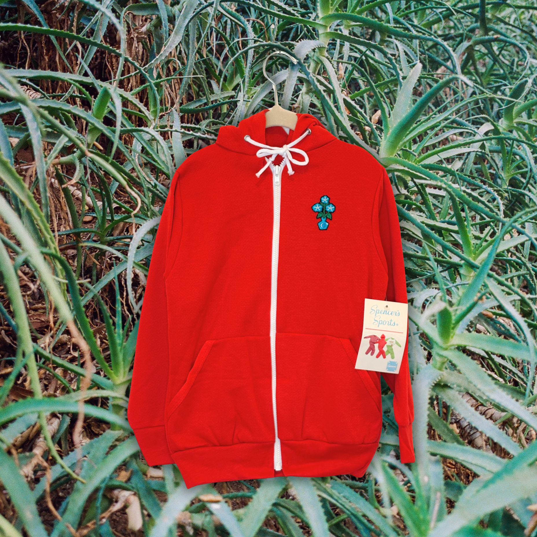 Red Zip-Up Hoodie + Moon Flower Patch