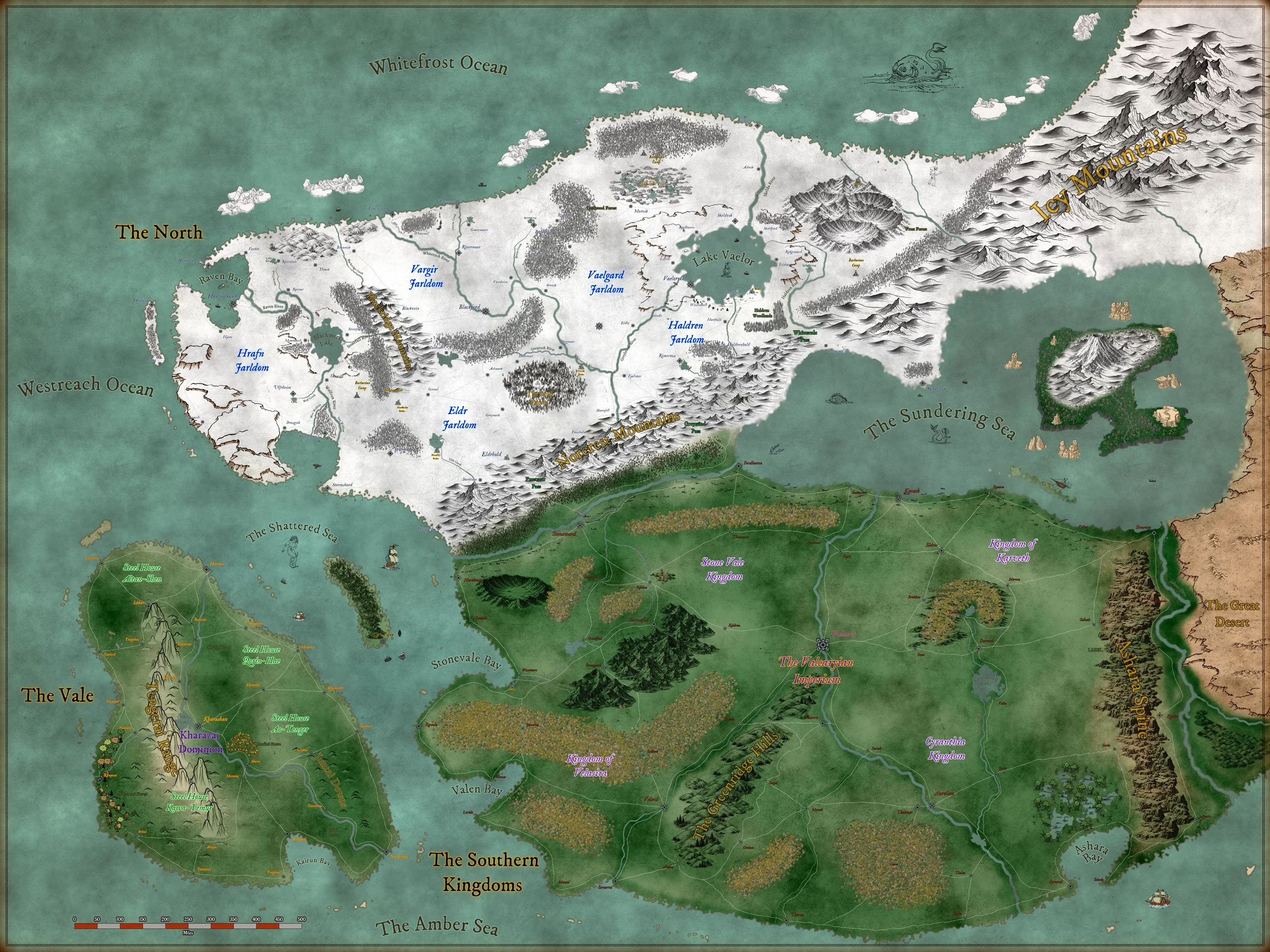 Map of the Sundering Basin, the world of the Aurenth Saga
