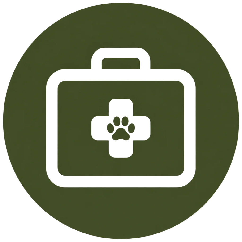 Icon of a medical kit with a paw print on it, representing pet healthcare.