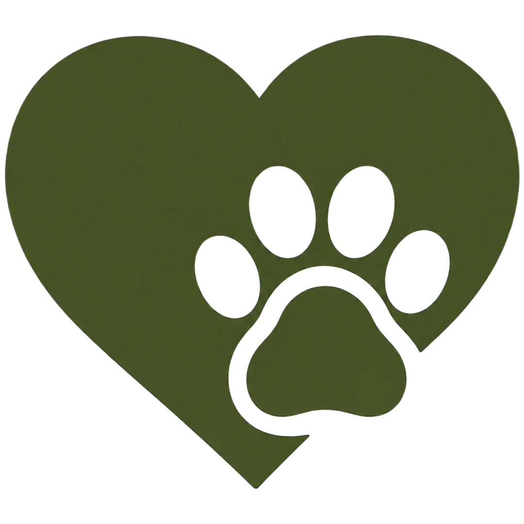 A green heart with a skull and paw print design cutout in the center.