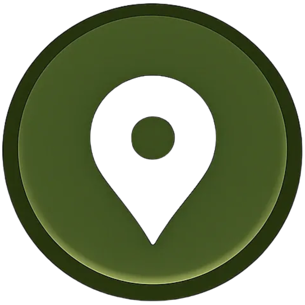 A green 3D location pin icon with a gray inner outline.