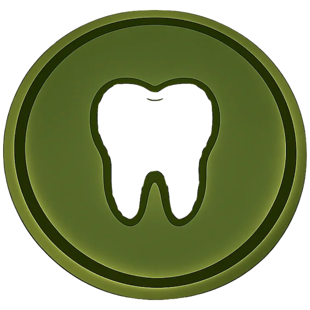 A green circular cookie cutter in the shape of a tooth with a heart-shaped opening in the center.